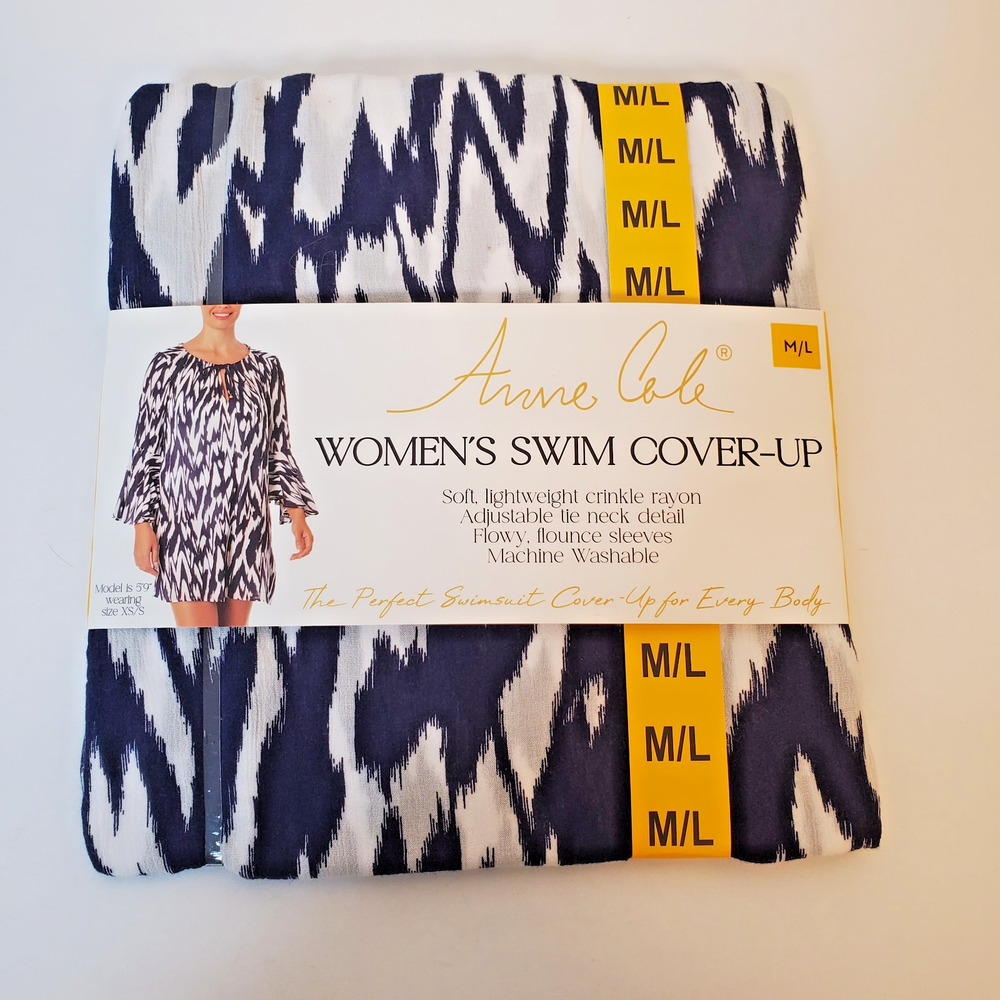 Anne Cole Womens Swim Cover-Up SZ Medium / Large M/L Rayon Navy Crinkle Long
